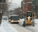 Bus and snow plow on St. Lawrence Blvd.